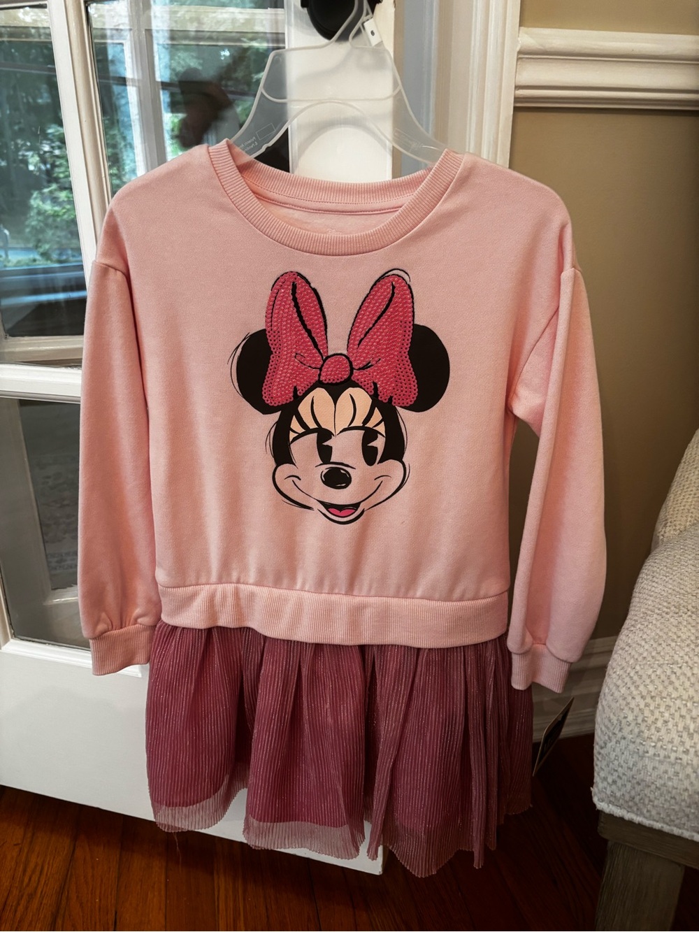 Disney Pink Minnie Mouse Sweatshirt Dress with Tulle Skirt
